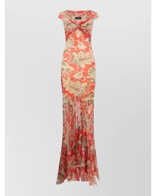 Etro White Long Dress With V-Neck And Ruffles