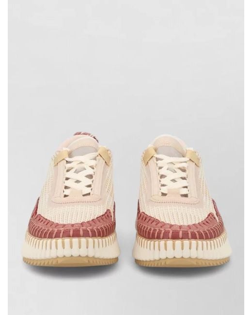 Chloé Natural Lace Up Shoes Contrasting Panels Textured Sole