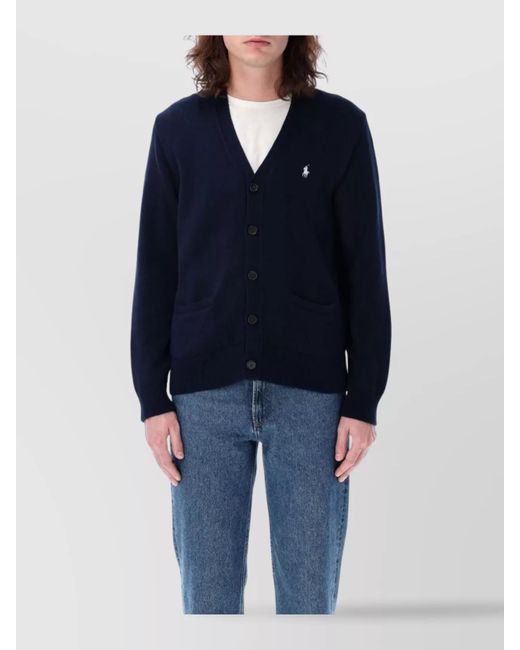 Polo Ralph Lauren Blue V-Neckline Front Pockets Textured Cuffs And Hem for men