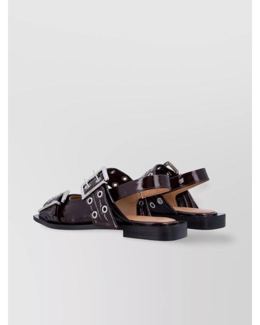 Ganni Multicolor Synthetic Leather Buckle Slingback Ballerina Shoes