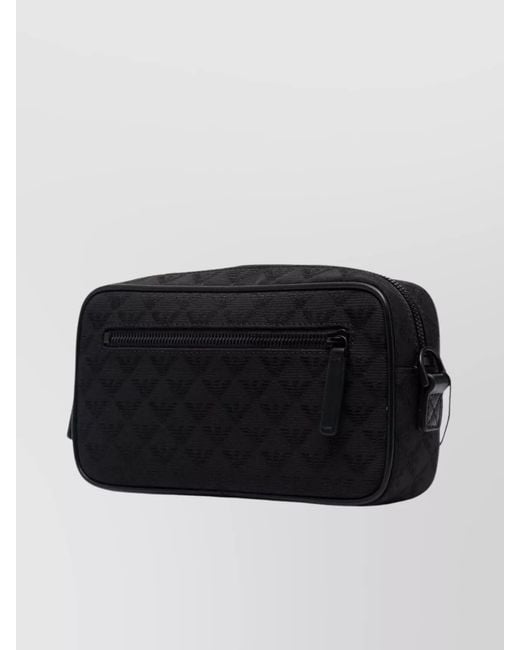 Emporio Armani Black Monogram Pattern Wrist Strap Clutch Bag for men