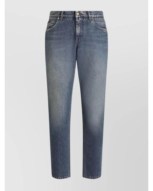 Dolce & Gabbana Blue Distressed Cotton Straight-Leg Jeans for men