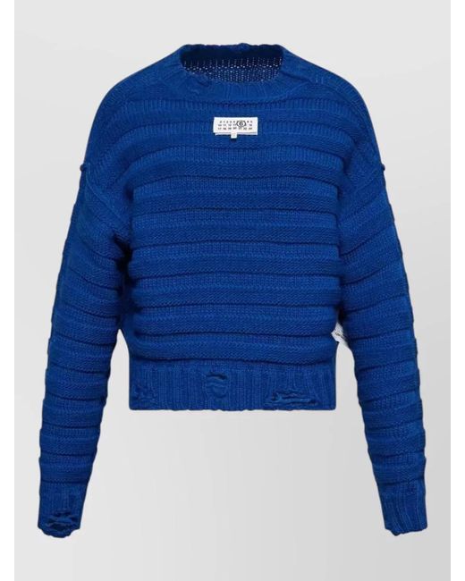 MM6 by Maison Margiela Blue Cropped Crew Neck Ribbed Wool Top