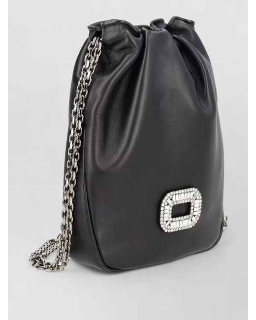 Roger Vivier Black Pilgrim Chain Strap Bucket Bag Rectangular