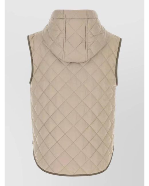 Brunello Cucinelli Natural Hooded Nylon Sleeveless Jacket Quilted Design