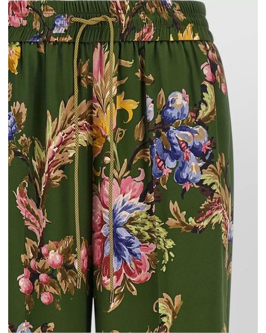 Etro Green Lounge Trousers Floral Motif Elastic Waistband