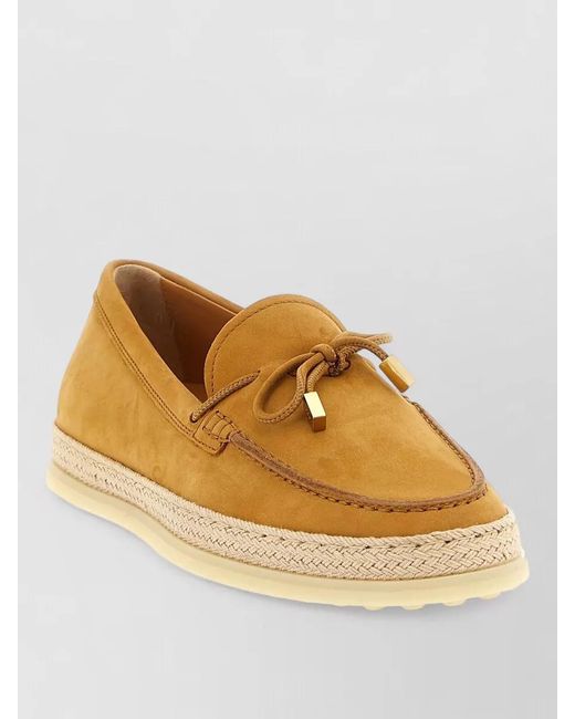 Tod's Brown Suede And Raffia Loafers