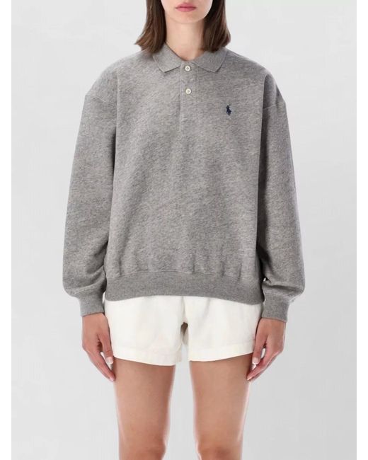 Polo Ralph Lauren Gray Logo Cotton Knit Polo Sweatshirt