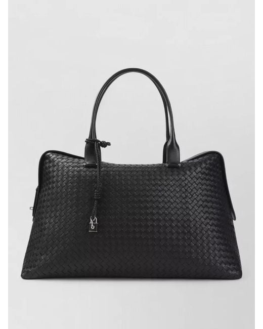 Bottega Veneta Black Intrecciato Leather Duffle Bag Braided Handles