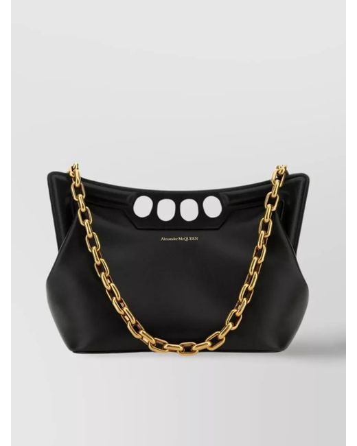 McQueen Black The Peak Small Leather Shoulder Bag