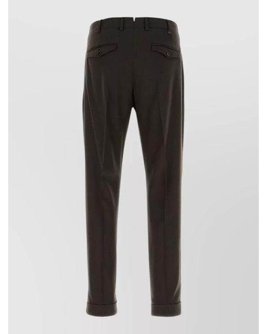 PT Torino Black Stretch Wool Blend Tailored Pleated Pants for men