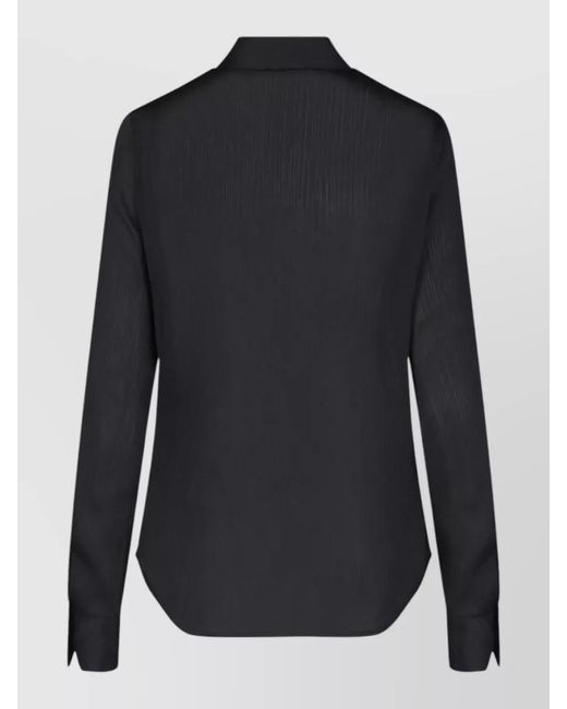 Dondup Black Long Sleeve Shirt Curved Hem Pleated Texture