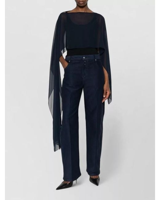 Gianluca Capannolo Blue Long Stole Asymmetric Hem Sheer Draped Neckline