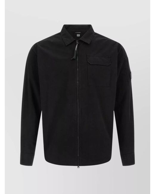 C P Company Black Zippered Shirt With Chest Pocket And Long Sleeves for men