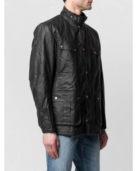 Barbour Black Thornproof Waxed Cotton Jacket High Collar for men