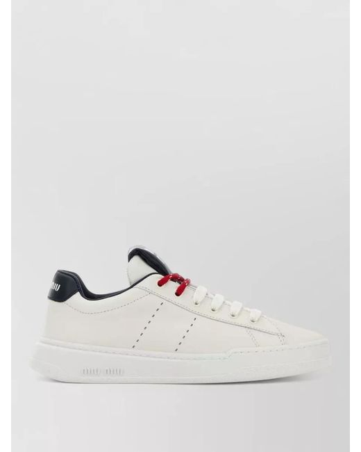 Miu Miu White Leather Sneakers Contrast Heel Tab Design