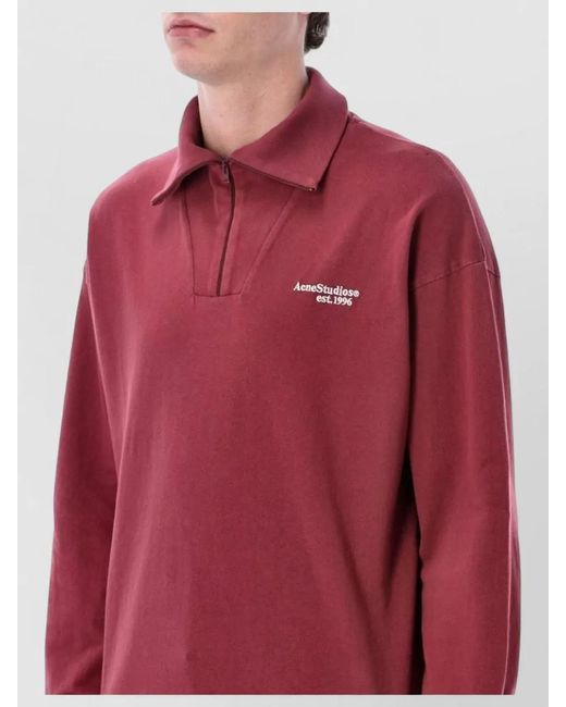 Acne Red Half Zip Funnel Neck Cotton Sweater for men