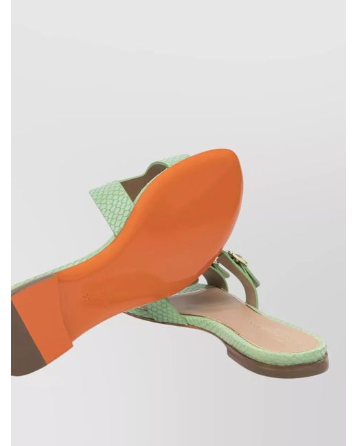 Santoni Green Flat Sandals Open Toe Double Buckle