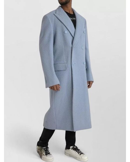 Dolce & Gabbana Blue Cashmere Double Breasted Coat for men