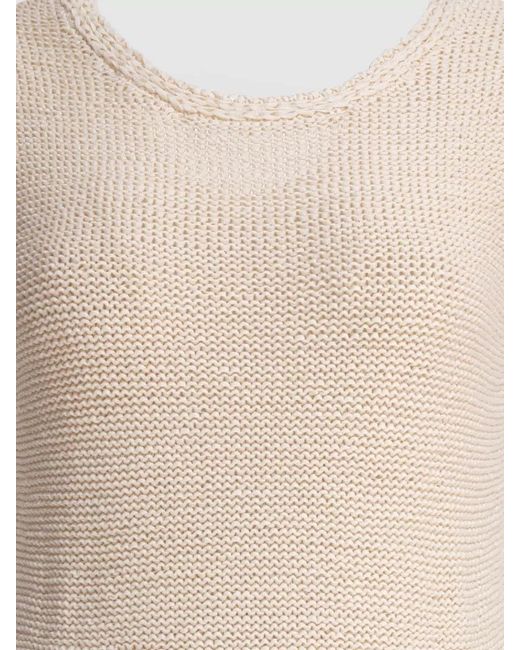 Sandbeige White Knit Dress Sleeveless Design Fringe Hem