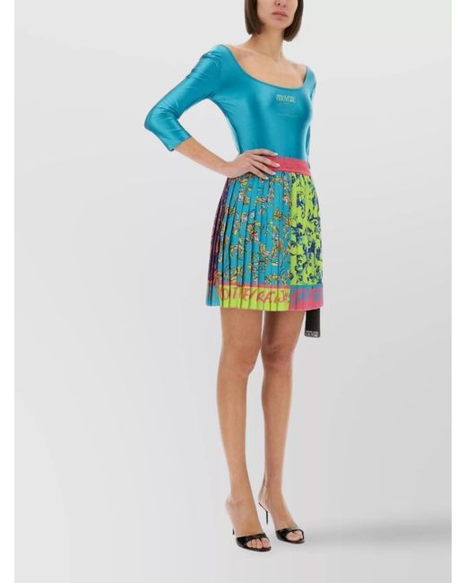 Versace Jeans Couture Green Outline Baroque Mini Pleated Skirt