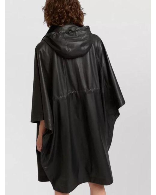 Yves Salomon Black Leather Drawstring Cape