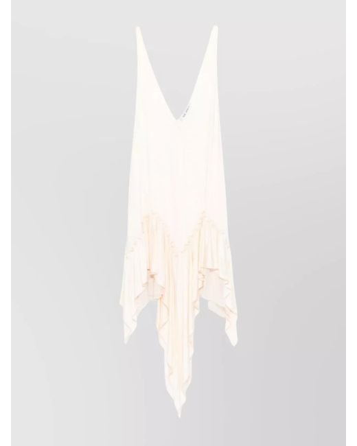 The Attico White Mini Dress With Asymmetrical Hem And Ruffle Detailing