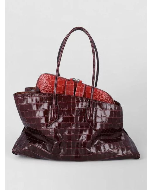 The Attico Red Medium Crocodile Pattern Leather Tote Bag