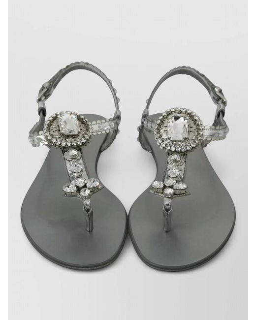 Dolce & Gabbana Gray Crystal Ankle Strap Leather Flat Sandals