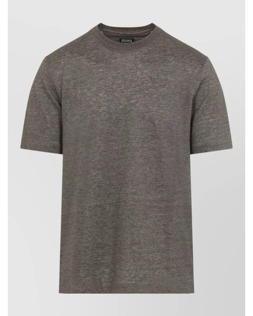 Zegna Gray Oasi Linen Crew Neck Short Sleeve T-Shirt for men