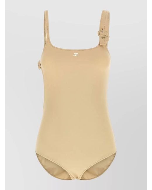 Courreges Natural Asymmetric Cutout One-Piece Swimsuit