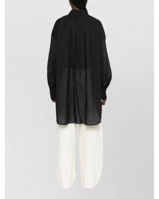 Totême Black Longline Cotton Blend Shirt Curved Hem