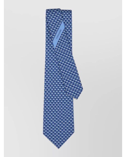 Ferragamo Blue Torneo Silk Tie Soccer Goal Motif for men