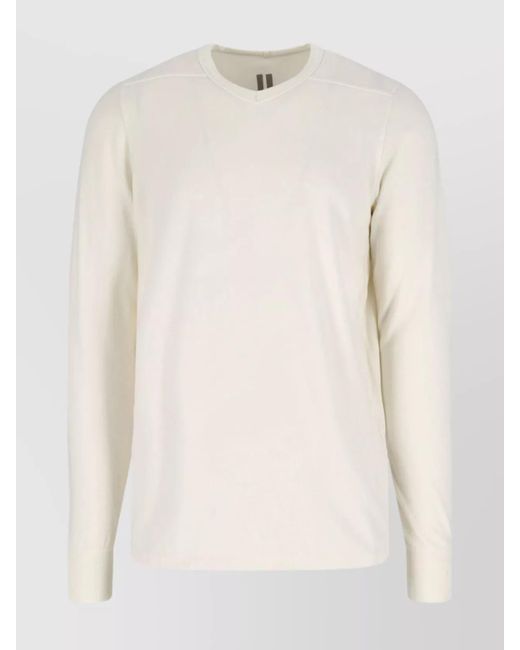 Rick Owens Natural V Neck Sweater Ribbed Cuffs Long Sleeves for men