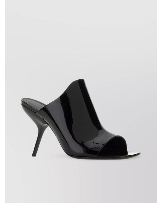 Ferragamo Black Leather Slide Mules Unique Heel