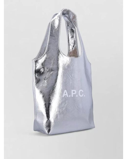 A.P.C. White Ninon Small Tote Bag Metallic Finish