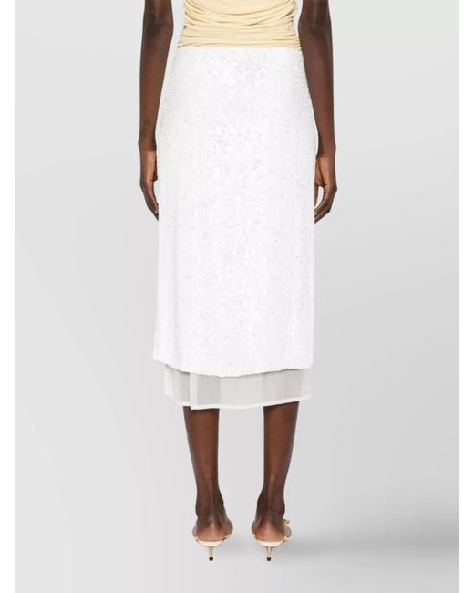 P.A.R.O.S.H. White Sequinned Wrap Layered Midi Skirt