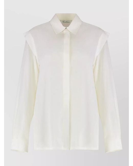 Max Mara White Zirlo Silk Shirt Relaxed Fit Long Sleeves