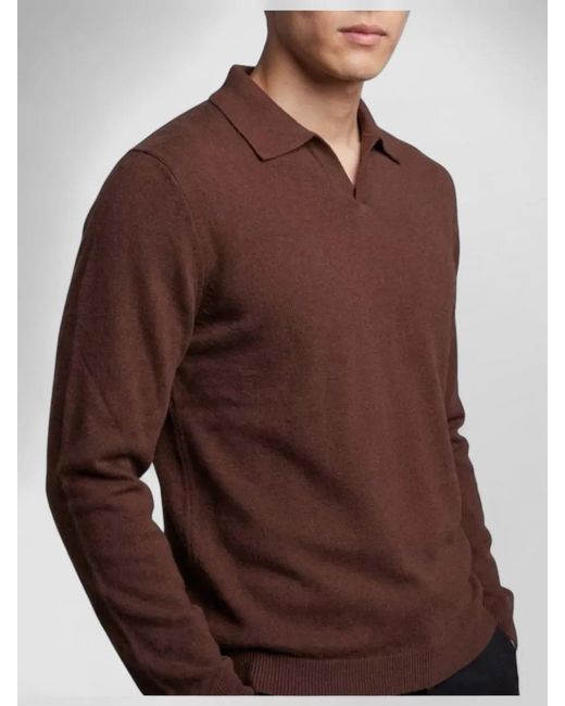 The Row Brown Cashmere Ribbed Long-Sleeve Polo Shirt for men