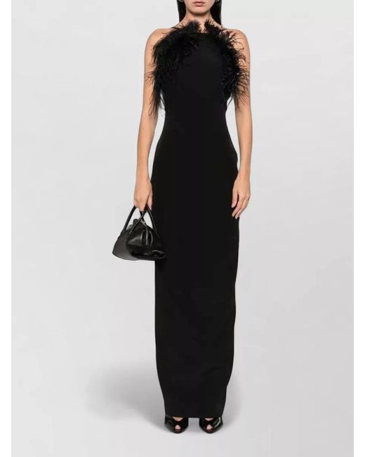 The Attico Women's Black Long Halter Neck Dress Feather Trim