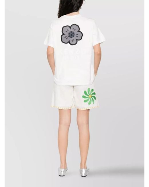 KENZO White Cotton Relaxed-Fit Flower-Appliqué T-Shirt