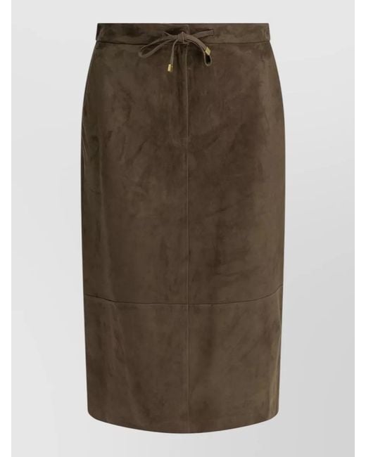 Max Mara Brown Suede Leather Midi Skirt