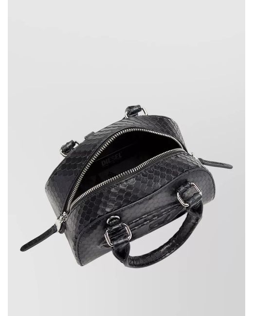 DIESEL Black 1Dr Dome Python Leather Mini Crossbody Bag