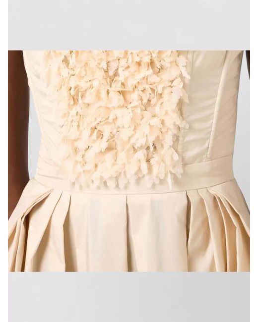 Elisabetta Franchi Natural Strapless Floral Midi Dress Pleated Skirt