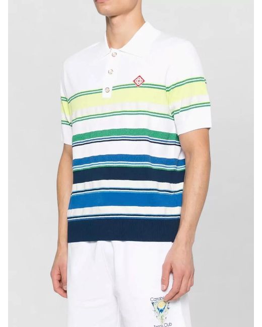 Casablanca Blue Striped Shirt Polo Collar Short Sleeves for men