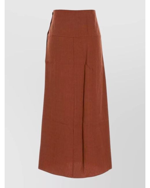 LeKasha Brown Linen Haifal Skirt High Waist Midi