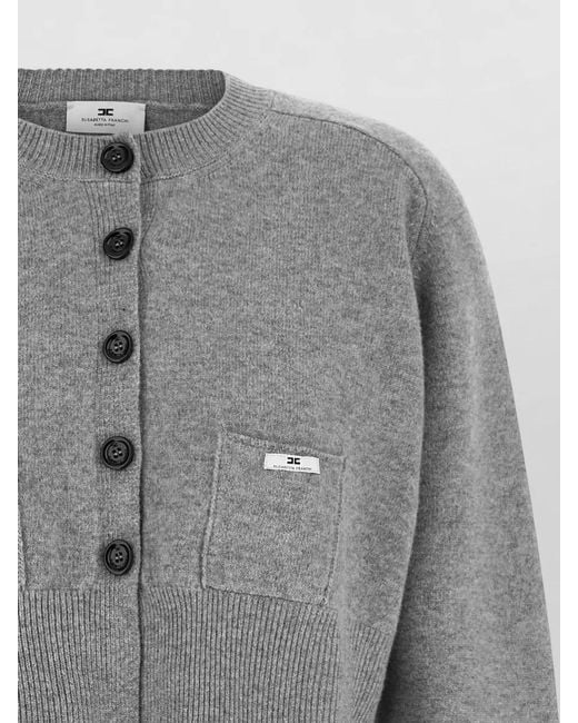 Elisabetta Franchi Gray Cashmere Wool Ribbed Cropped Cardigan