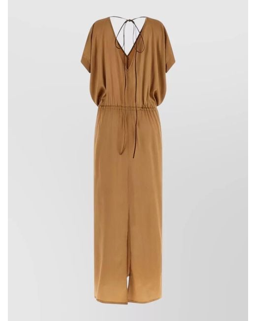 DI.LA3 PARI' Natural Riky Dress V Neckline Waist Tie