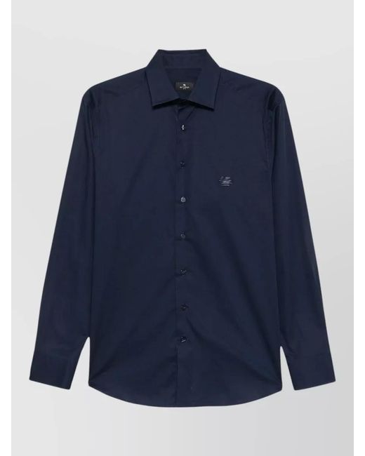 Etro Blue Roma Logo Shirt Regular Fit Long Sleeves for men