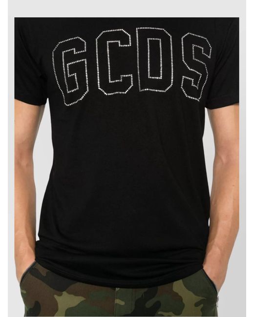 Gcds Black Logo Embellished Cotton Jersey T-Shirt